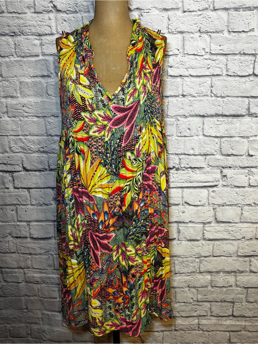 Cloe & Renee Tropical Print Sleeveless Shift Dress Women’s L Colorful Resort